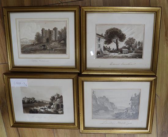 Circle of Copley Fielding, four sepia monochrome watercolours, Views on the Grand Tour, 9.5 x 13.5cm